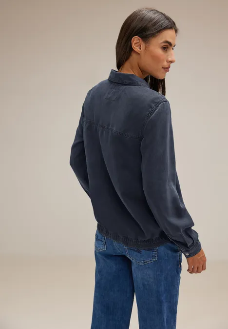 Jeansbluse mit Gummibund blue overdye black washed