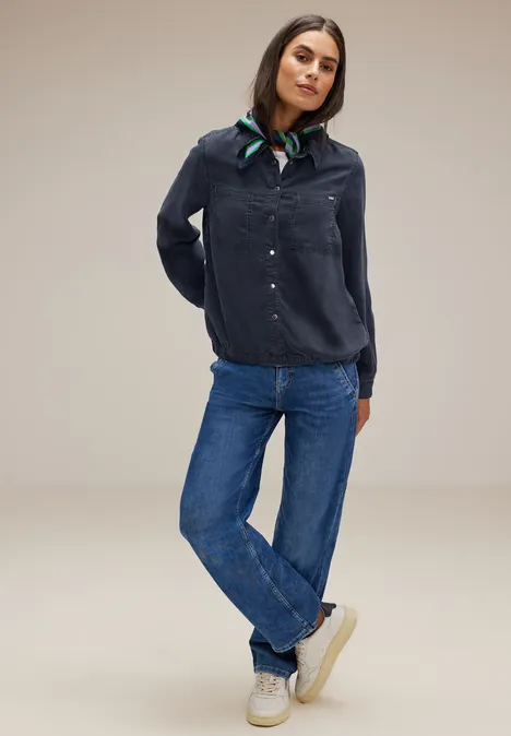 Jeansbluse mit Gummibund blue overdye black washed