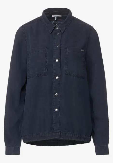 Jeansbluse mit Gummibund blue overdye black washed