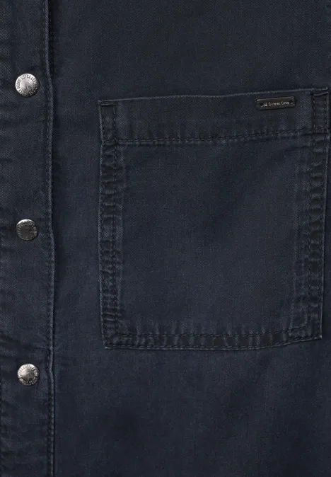 Jeansbluse mit Gummibund blue overdye black washed