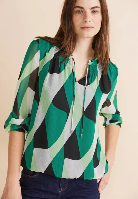Gesmokte chiffon blouse fresh spring green Gesmokte chiffon blouse fresh spring green