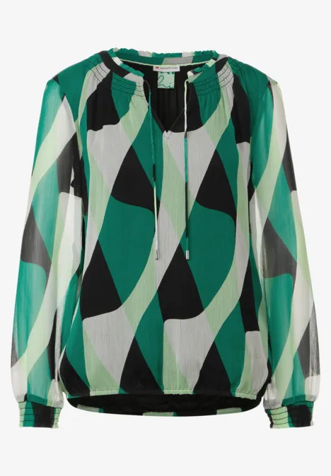 Gesmokte chiffon blouse fresh spring green Gesmokte chiffon blouse fresh spring green