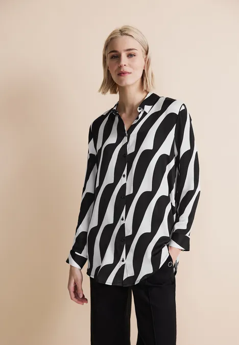 Lange Printbluse Black