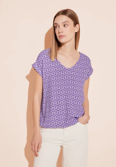 Bluse mit V-Ausschnitt shiny lilac