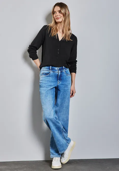 Basic Bluse in Unifarbe Black
