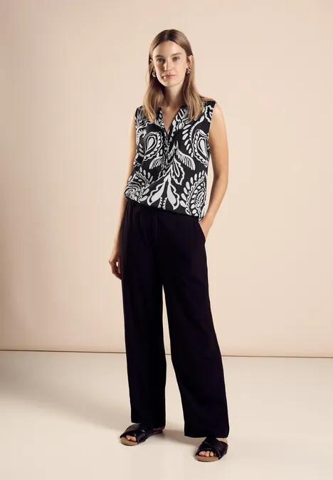 Ärmellose Bluse mit Print Black