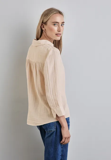 Musselin-Bluse smooth sand beige