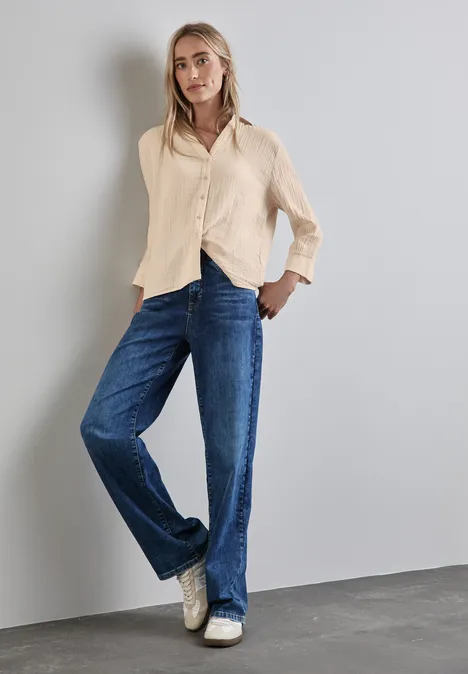 Musselin-Bluse smooth sand beige