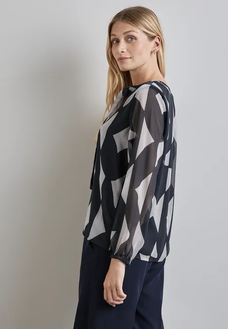 Gemusterte Chiffon-Bluse night sky blue