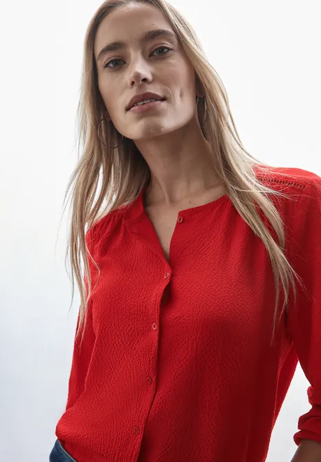 Strukturbluse mit Stickerei autumn red