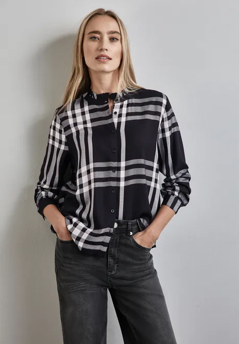 Karierte Bluse mit Rüschen Black