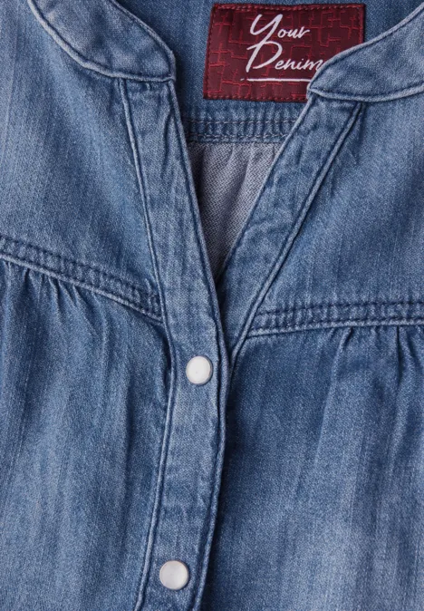 Jeans-Bluse mit Rüschen mid blue soft wash