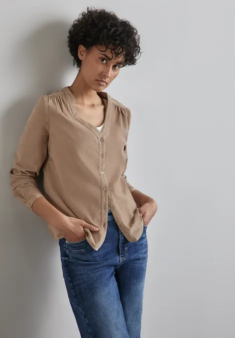 Cord-Bluse mit Knopfleiste driftwood beige