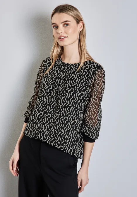 Chiffon-Bluse mit Print Black