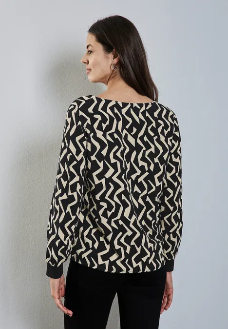 Bedruckte Rundhalsbluse Black