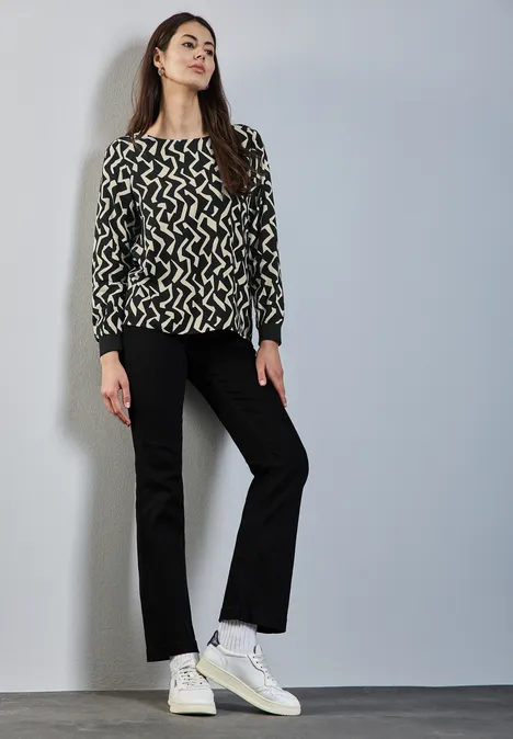 Bedruckte Rundhalsbluse Black