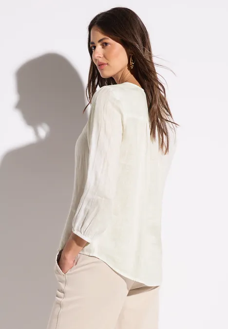 Rundhalsbluse aus Leinen off white