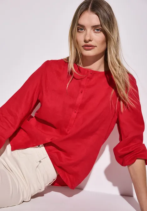 Rundhalsbluse aus Leinen glory red