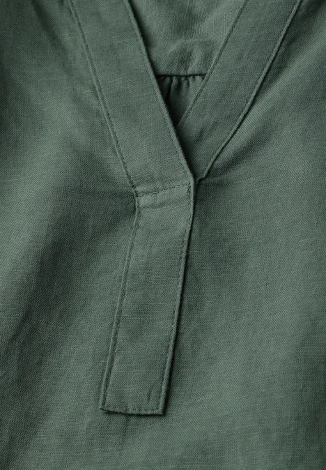 Leinenmix-Bluse in Unifarbe garden green
