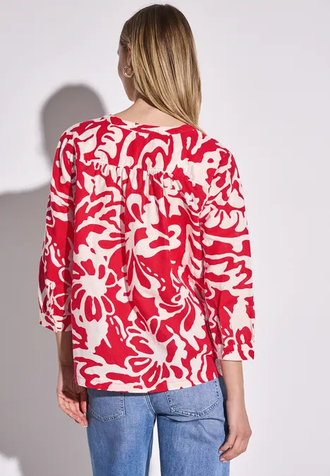 Gemusterte Leinenmix-Bluse glory red