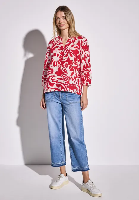 Gemusterte Leinenmix-Bluse glory red