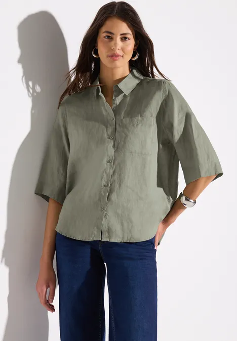 Leinen-Hemdbluse pale mud green