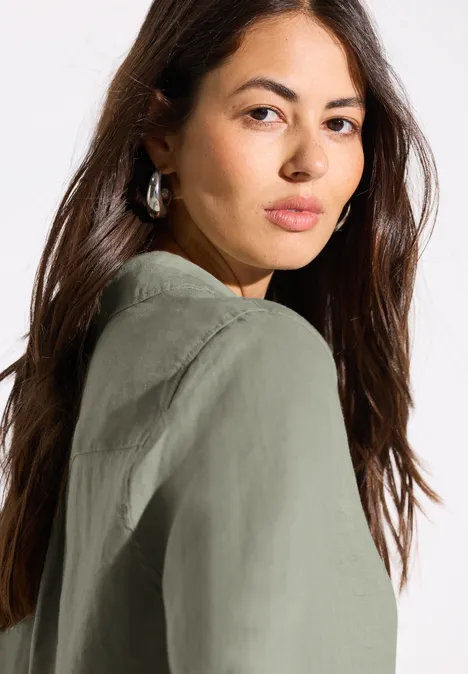 Leinen-Hemdbluse pale mud green