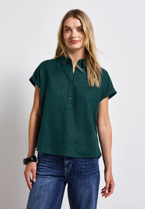 Leinenmix Hemdbluse dark garden green