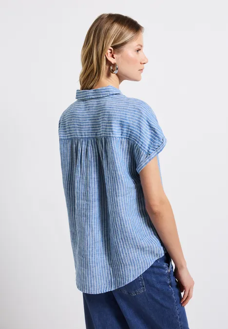 Gestreifte Leinen-Hemdbluse serenity blue