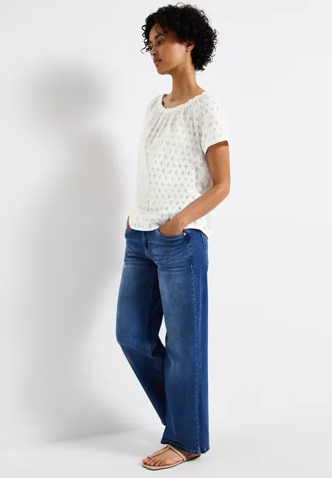 Bluse mit Lochstickerei off white