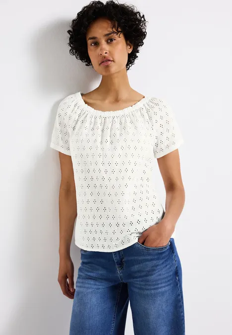 Bluse mit Lochstickerei off white