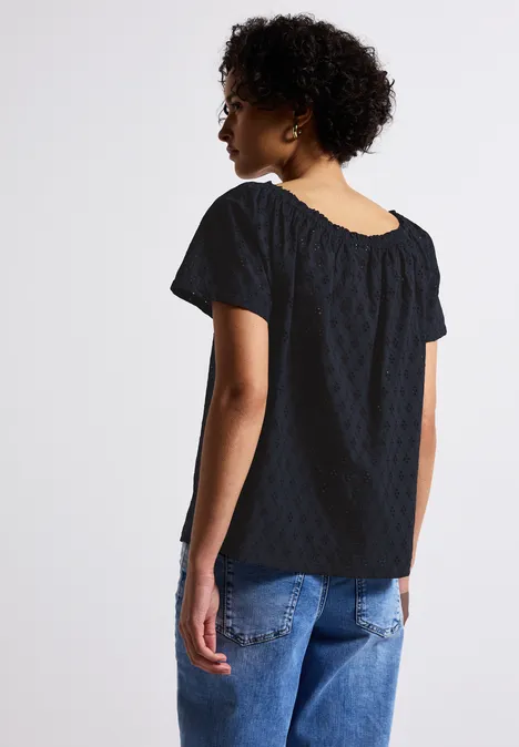 Bluse mit Lochstickerei deep blue