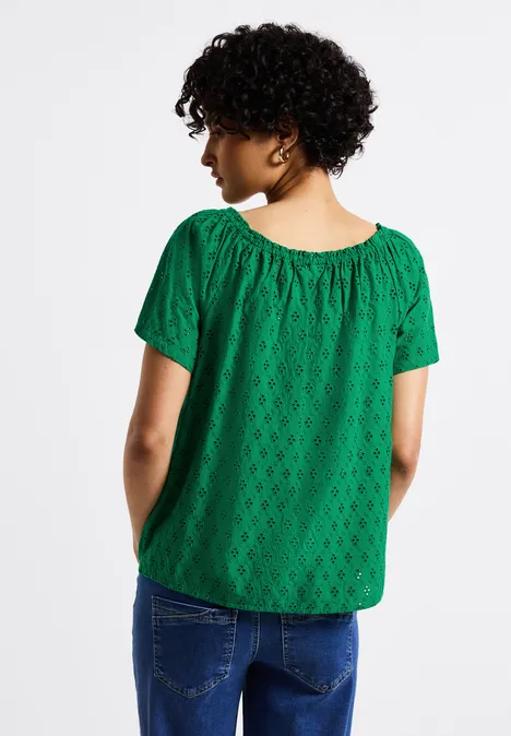 Bluse mit Lochstickerei glowing green