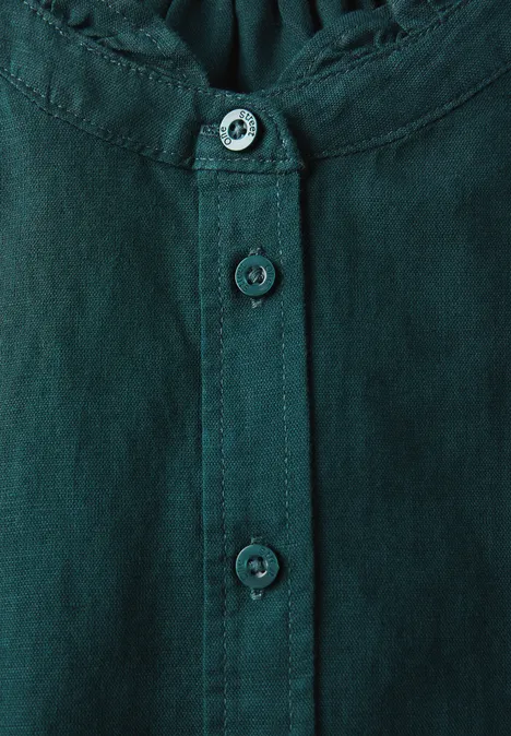 Leinenmix Bluse mit Rüschen dark garden green