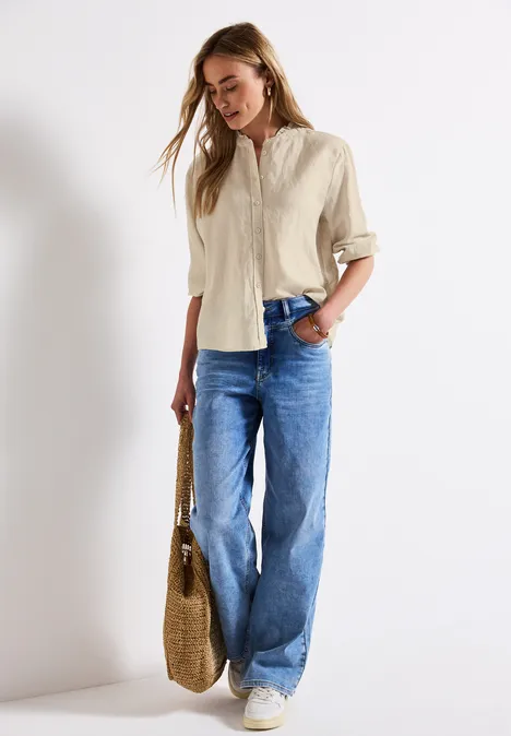 Leinenmix Bluse mit Rüschen moonstone sand