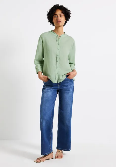 Leinenmix Bluse mit Rüschen soft jade green