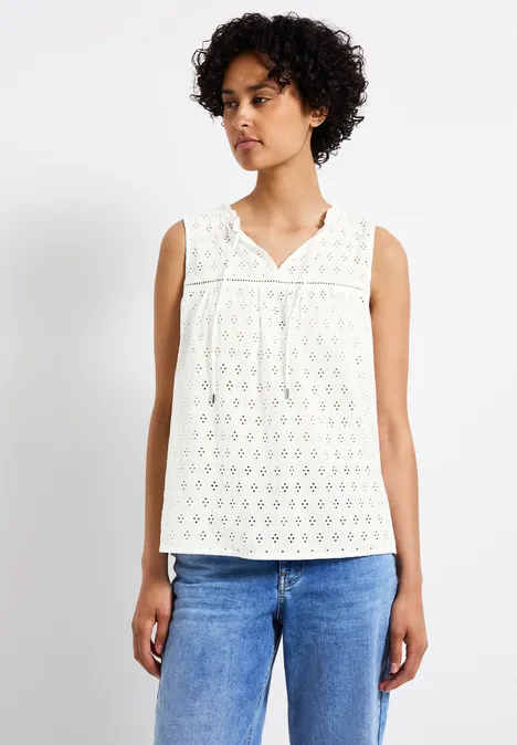 Ärmellose Stickmuster Bluse off white