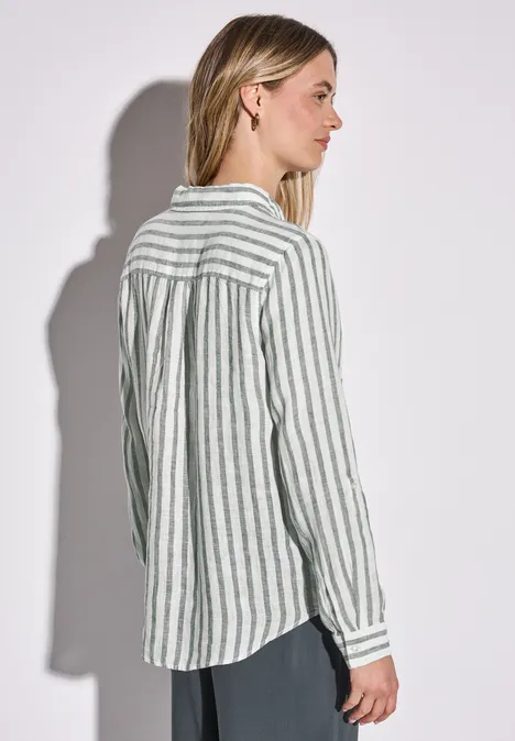 Gestreifte Leinen-Hemdbluse garden green