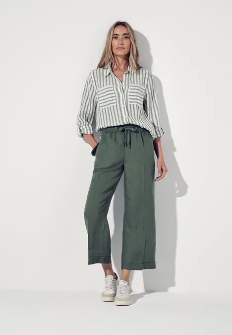 Gestreifte Leinen-Hemdbluse garden green