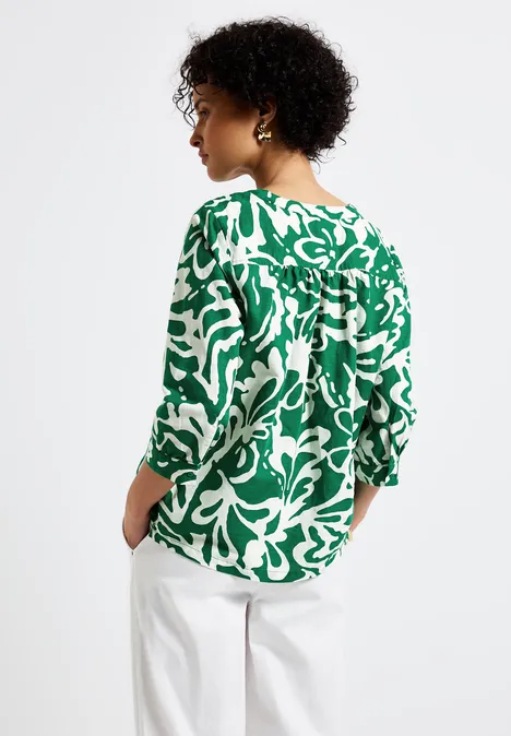 Gemusterte Leinenmix-Bluse glowing green