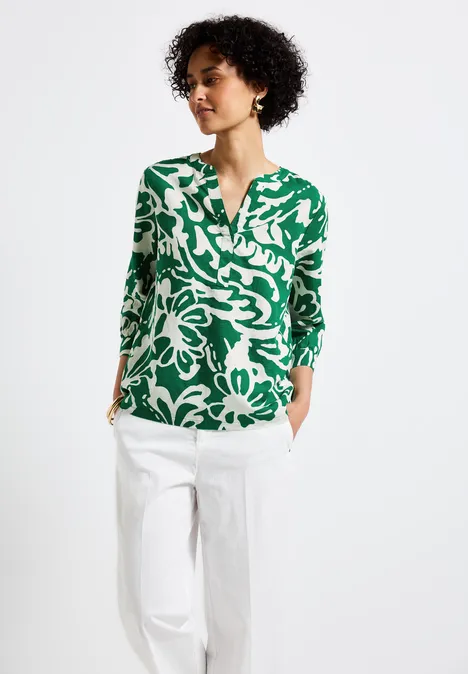 Gemusterte Leinenmix-Bluse glowing green
