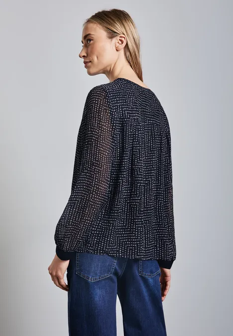 Gemusterte Chiffon Bluse deep tint blue