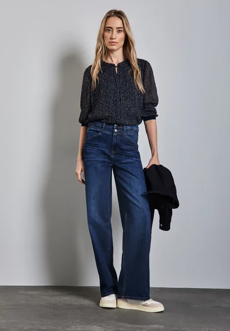 Gemusterte Chiffon Bluse deep tint blue