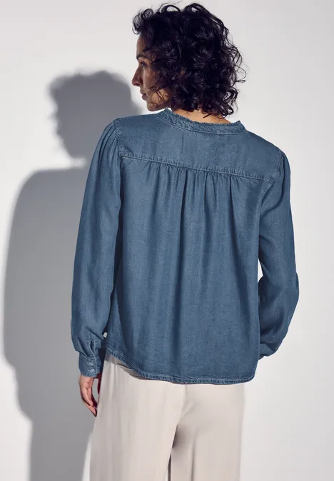 Jeansbluse mit Rüschen Medium Tencel Blue