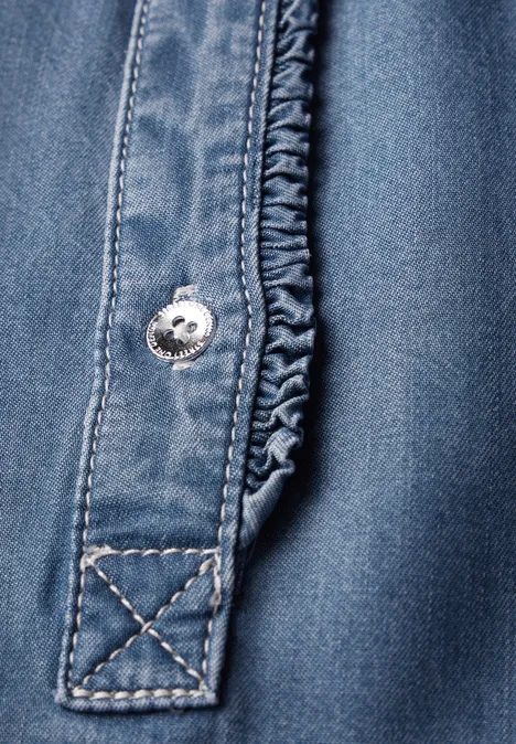 Jeansbluse mit Rüschen Medium Tencel Blue