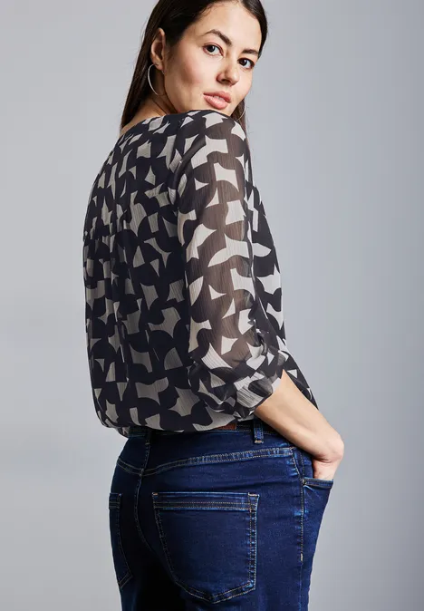 Gemusterte Chiffon-Bluse deep tint blue