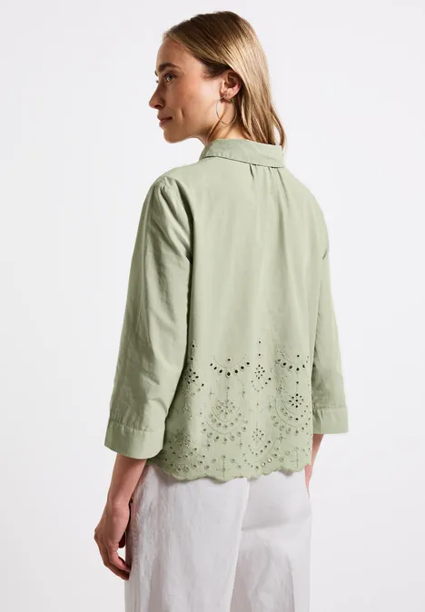 Hemdbluse mit Stickerei soft moss green