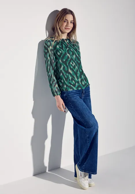 Blouse en mousseline de soie à motifs hunter green