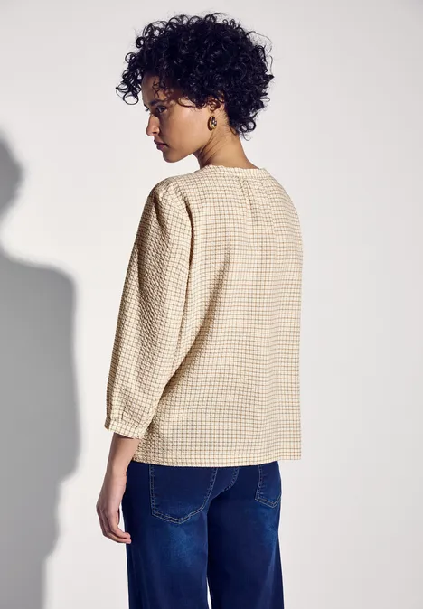 Karierte Seersucker Bluse safari beige