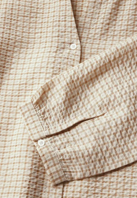 Karierte Seersucker Bluse safari beige
